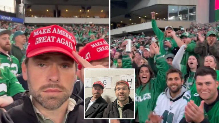 Eagles fans go WILD for MAGA Hat Poso brothers