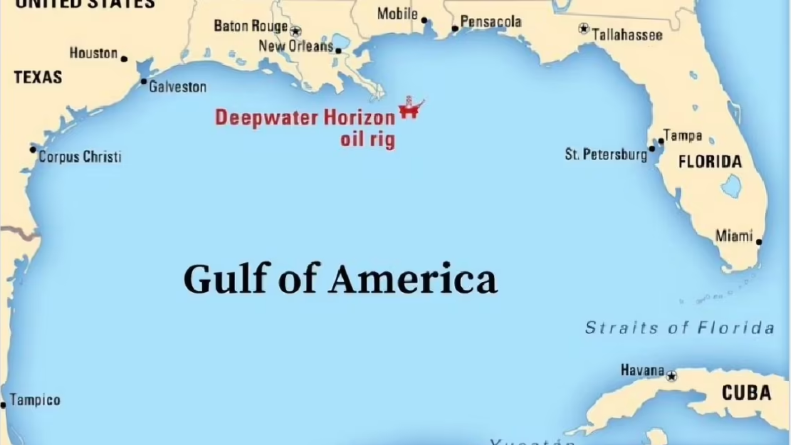 Gulf of Mexico to Gulf of America map